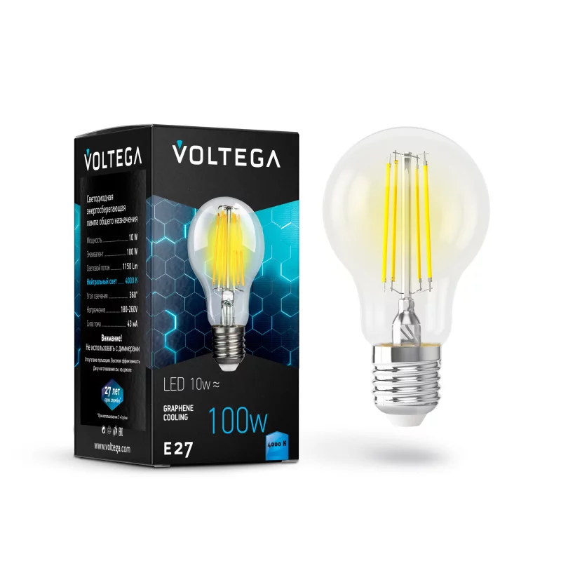 Светодиодная лампа Voltega Crystal Груша A60 E27 10Вт 4000K Voltega — изображение 4