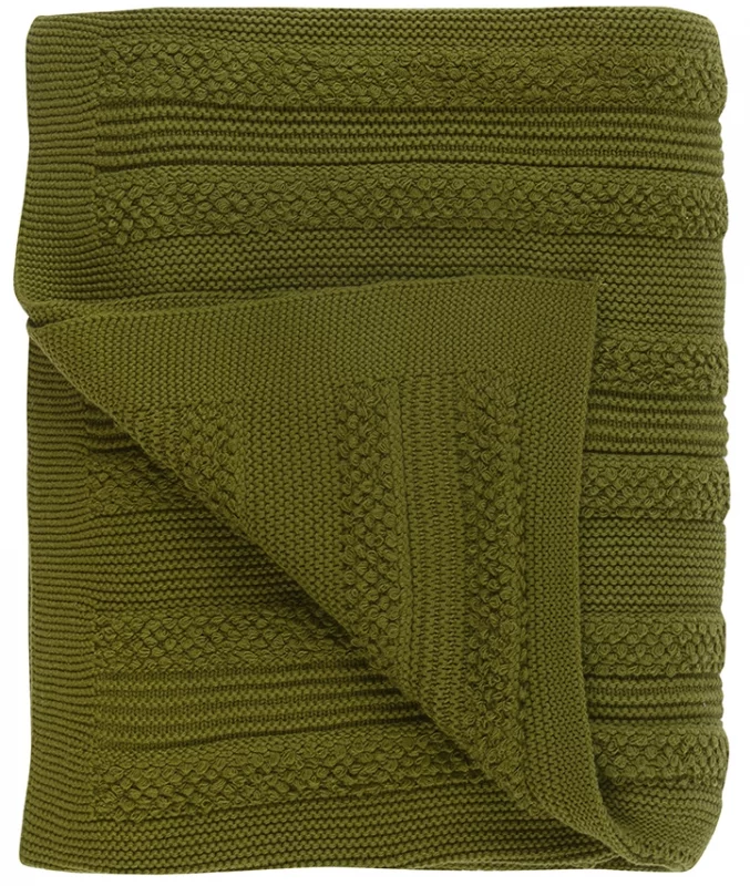 Плед из хлопка с буклированной вязкой Essential 130X170 CM оливкового цвета Tkano — изображение 3